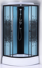 ДАНА Гидробокс 480 90*90*215 сред.поддон,голуб.зад.стекло,прозр.пер.стекло с пикселями,черн.профиль