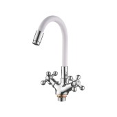 L1319-3 Смеситель для кухни белый крест с силиконовым изливом