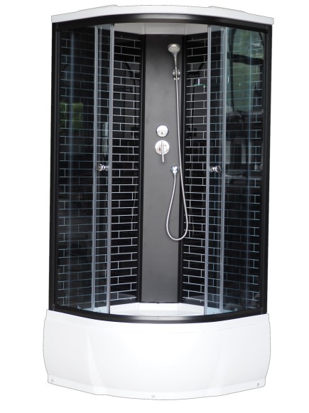 ДАНА Гидробокс 22К (ЧЕРНЫЕ КИРПИЧИ)100*100*215 глуб.поддон,чер.зад.стекло,тонир.перед.стекло,черн.пр