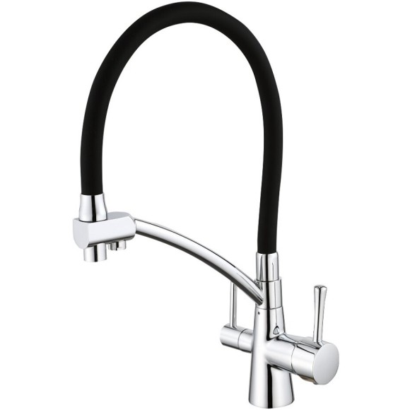 L4855-2 Смеситель для кухни черный с силиконовым изливом,фильтр