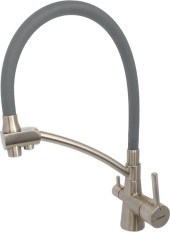 L4855А-9 Смеситель для кухни нерж, с серым силиконовым изливом, фильтр