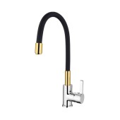 L4898-10 Смеситель для кухни черный+золото с силиконовым изливом