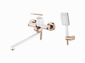 L2274WR Cмеситель для ванны длинный нос (белый+розовое золото)
